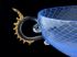 Reticello bowl, blue glass and crystal, foot decorated with gold leaf, handles in colourless glass with morise, decorated with gold leaf.Glass master Claudio Pizzolato, Abate Zanetti Glass School, 2004. Photo by Bruno Barovier.Abate Zanetti Glass School Collection, Murano.